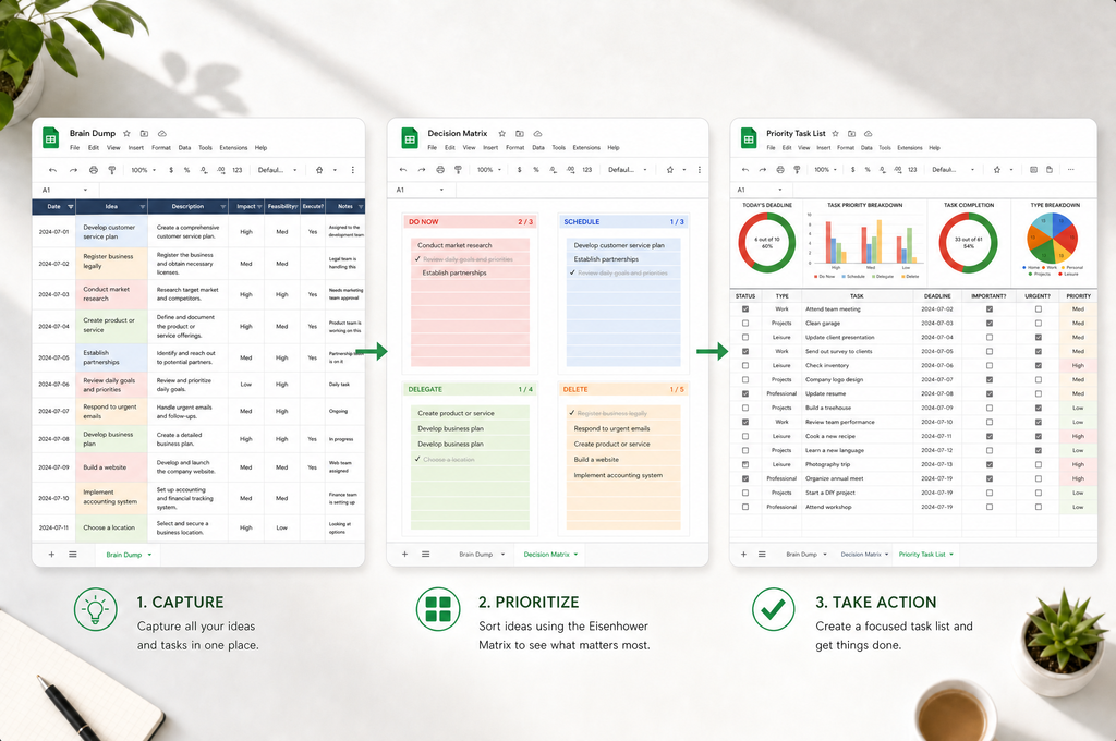 From Brain Dump to Decision Matrix: Build a Clarity System in Google Sheets