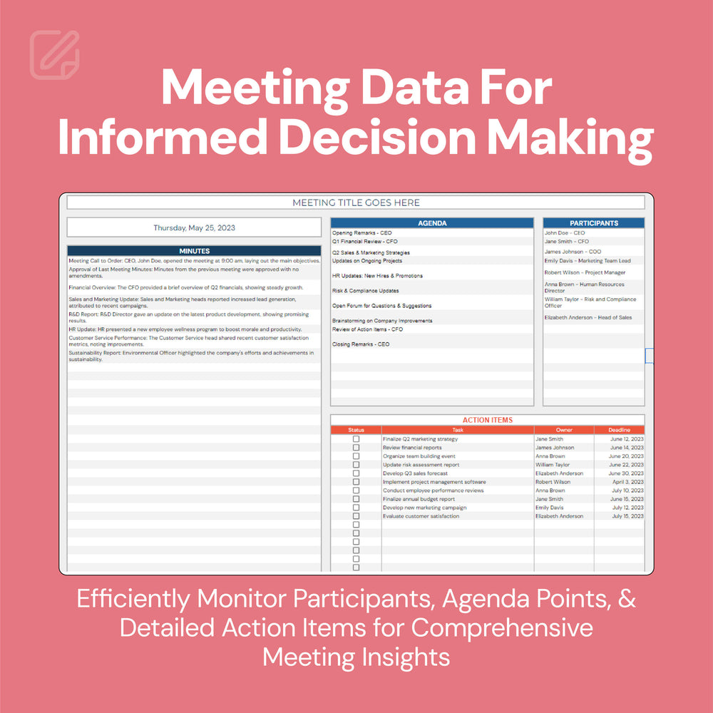 Meeting Notes Template | Agenda | Minutes | Action List – ACESHEETS Inc