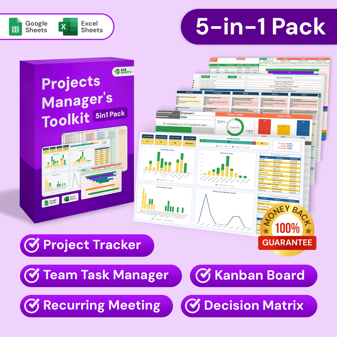 Project Manager Tools Box Projects Manager's Toolkit 5in1 Pack | Google Sheets & Excel Versions ...
