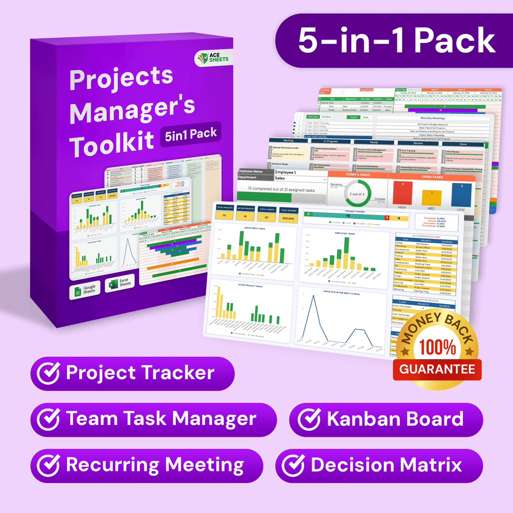 Projects Manager's Toolkit 5in1 Pack | Google Sheets & Excel Versions ...