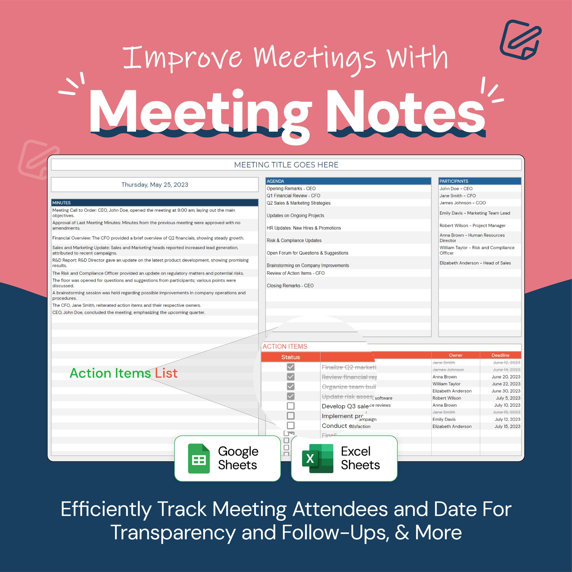 Meeting Notes Template | Agenda | Minutes | Action List – ACESHEETS Inc